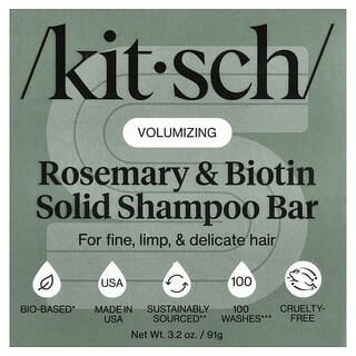 Kitsch, Rosemary & Biotin Volumizing Solid Shampoo Bar, For Fine, Limp, & Delicate Hair, Rosemary & Biotin, 3.2 oz (91 g)