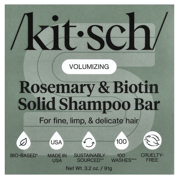Kitsch, 볼류마이징 로즈메리 및 비오틴 고체 샴푸 바, 가늘고 처진 및 섬세한 모발용, 스위트 라벤더 및 로즈메리, 91g(3.2oz)
