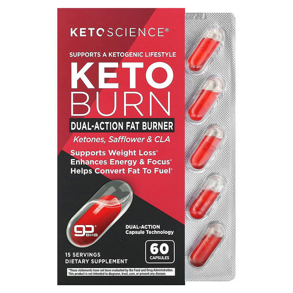Keto Science, Keto Burn, 이중 작용 지방 연소제, 캡슐 60정