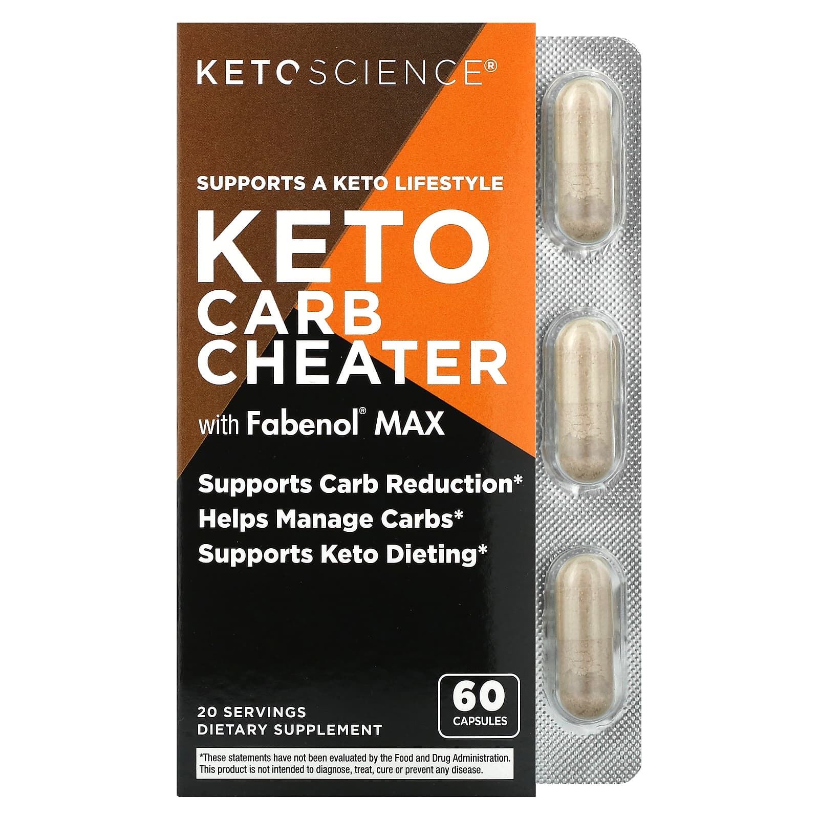 Keto Science, Keto Carb Cheater with Fabenol Max, 60 Capsules