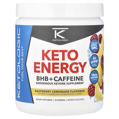 KetoLogic, Keto Energy, BHB + Caffeine, Raspberry Lemonade, 270 g (9.6 oz)