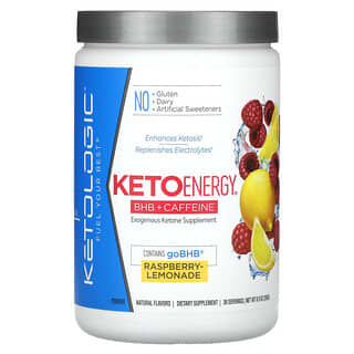 KetoLogic, Keto Energy, BHB + kofeina, lemoniada malinowa, 255 g