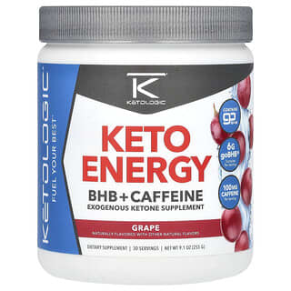 KetoLogic, Energía cetogénica, BHB más cafeína, Uva, 255 g (9,1 oz)
