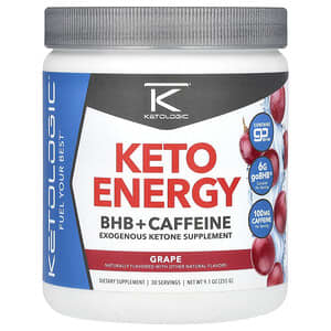 KetoLogic, Keto Energy, BHB с кофеином, со вкусом винограда, 255 г (9,1 унции)