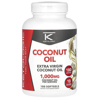 KetoLogic, нерафинированное кокосовое масло высшего качества, 1000 мг, 180 капсул