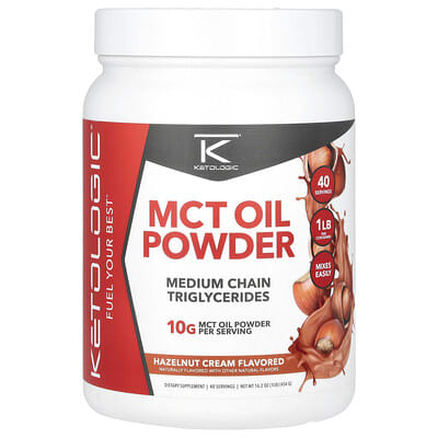 KetoLogic, Medium Chain Triglyceride Oil Powder, Hazelnut Cream, 16.2 oz (454 g)