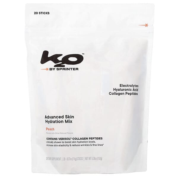 k2o by sprinter, Advanced Skin Hydration Mix, Peach, 20 Sticks, 0.27 oz (7.6 g) Each — product photo 1