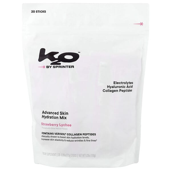 k2o by sprinter, Advanced Skin Hydration Mix, Strawberry Lychee, 20 Sticks, 0.26 oz (7.5 g) Each — product photo 1