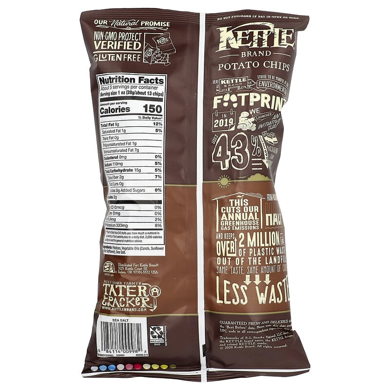 Kettle Brand Potato Chips, Sea Salt - 5 oz