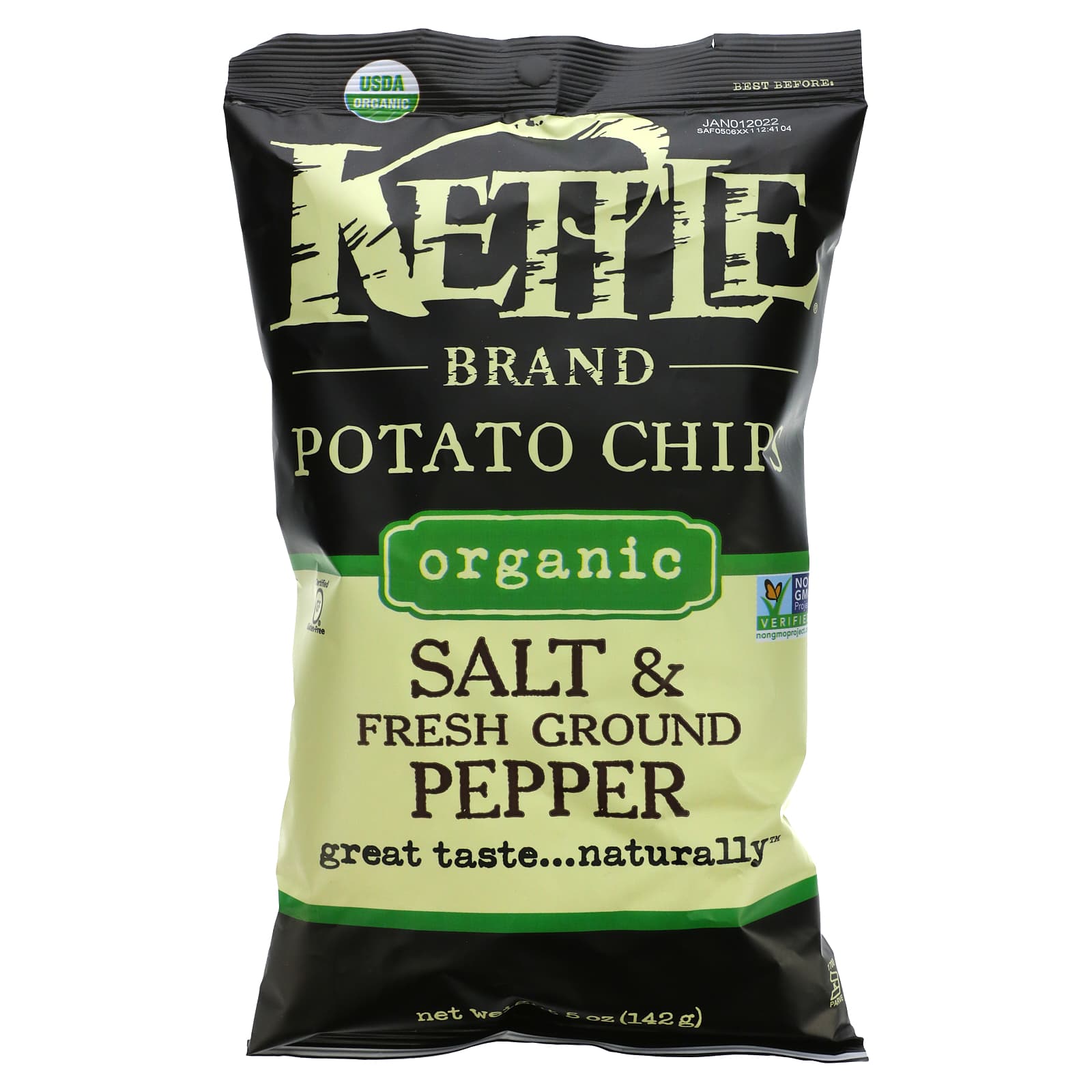Kettle Foods, Organic Potato Chips, Salt and Fresh Ground Pepper, 5 oz