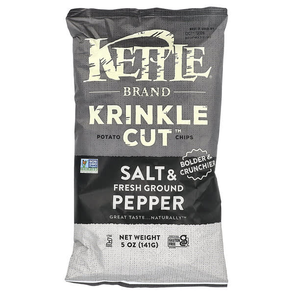 Kettle Foods, Krinkle Cut 薯片，鹽和新鮮胡椒粉味，5 盎司（141 克）