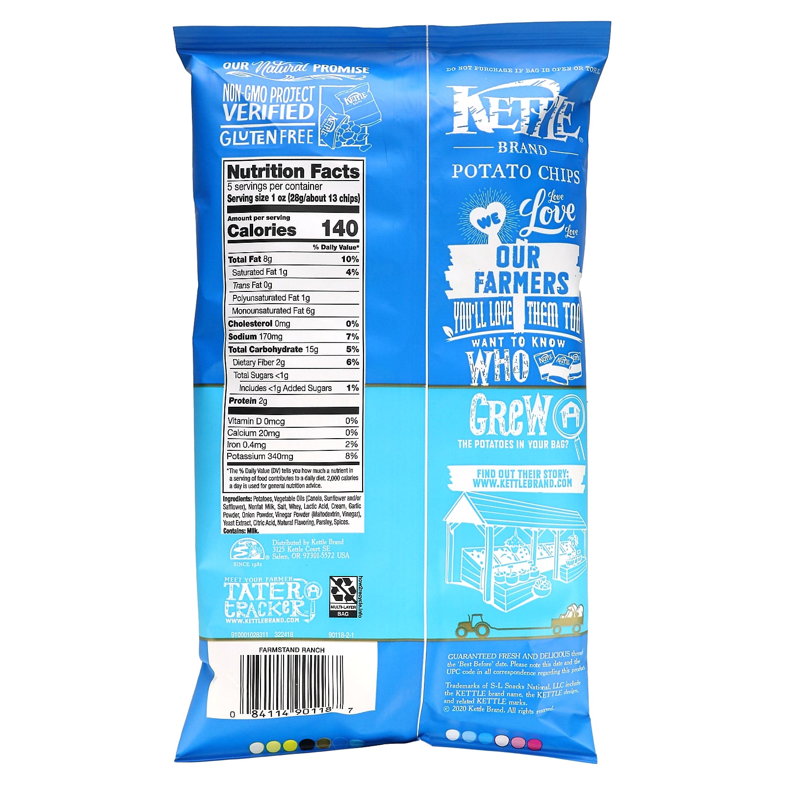 Kettle Foods, ポテトチップス、農場ランチ、141g（5オンス）