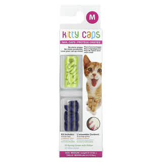 Kitty Caps, Набор колпачков для ногтей, средний, весенний зеленый с блестками, ультрафиолетовый, 44 шт.