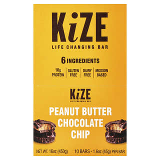 KiZE Life Changing Bar, Mantequilla de maní y chips de chocolate, 10 barritas, 45 g (1,6 oz) cada una
