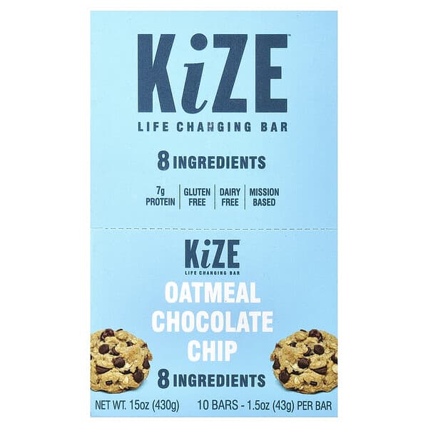 KiZE Life Changing Bar, Oatmeal Chocolate Chip, 10 Bars, 1.5 oz (43 g) Each