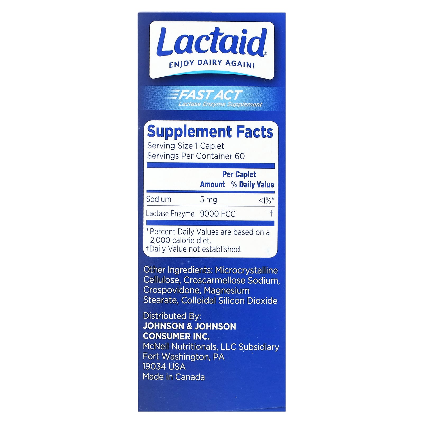 Lactaid, Fast Act, Lactase Enzyme Supplement, 60 Caplets