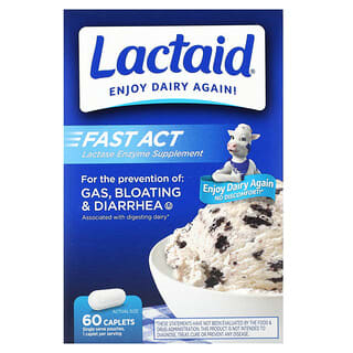 Lactaid, Fast Act, Suplemento de Enzimas Lactase, 60 Cápsulas