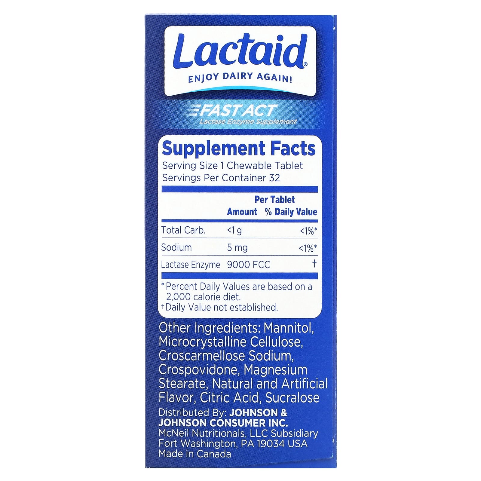 Lactaid, Fast Act, Lactase Enzyme Supplement, Vanilla Twist, 32 Chewables