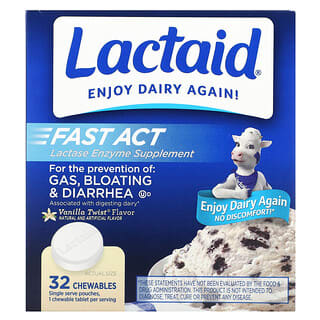 Lactaid, Fast Act, добавка с ферментом лактазой, со вкусом ванили, 32 жевательные таблетки
