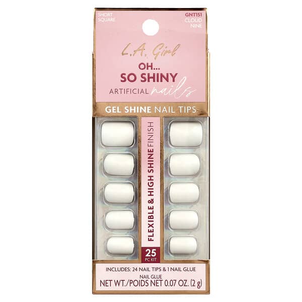 L.A. Girl, Oh So Shiny 인공 네일, 젤 샤인 네일 팁, GNT151 Cloud Nine, 25종 키트