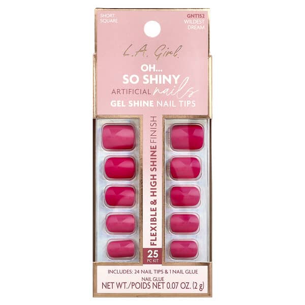 L.A. Girl, Oh So Shiny 인공 네일, 젤 샤인 네일 팁, GNT152 와일드디스트 드림, 25종 키트