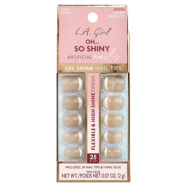L.A. Girl, Oh So Shiny 인공 네일, 젤 샤인 네일 팁, GNT154 클래시 프렌치 팁, 25종 키트
