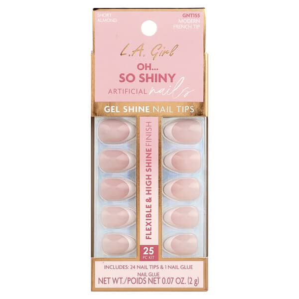 L.A. Girl, Oh So Shiny 인공 네일, 젤 샤인 네일 팁, GNT155 모던 프렌치 팁, 25종 키트