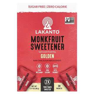 Lakanto, Monkfruit Sweetener with Erythritol, Golden, 30 Packets, 3.17 oz (90 g)