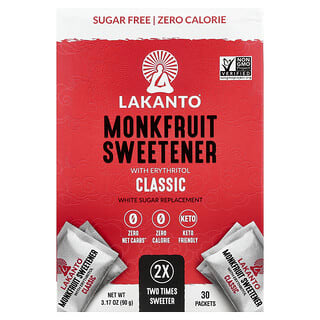 Lakanto, Îndulcitor de fructe de călugăr cu eritritol, clasic, 30 pachete, 3,17 oz (90 g)