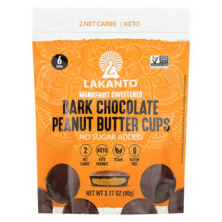 Lakanto, Copos de Manteiga de Amendoim de Chocolate Amargo, 6 Copos, 90 g (3,17 oz)