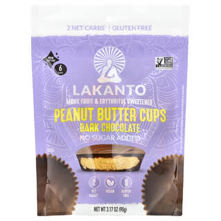 Lakanto, Dark Chocolate Peanut Butter Cups, Erdnussbuttertörtchen mit dunkler Schokolade, 6 Törtchen, 90 g (3,17 oz.)