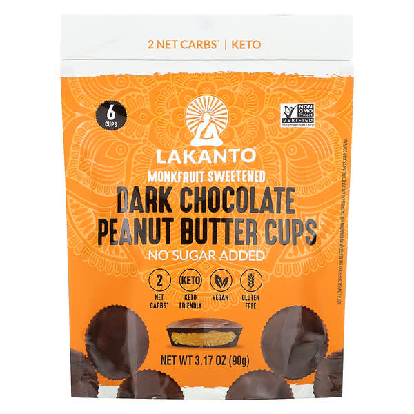 Lakanto, Dark Chocolate Peanut Butter Cups, 6 Cups, 3.17 oz (90 g)