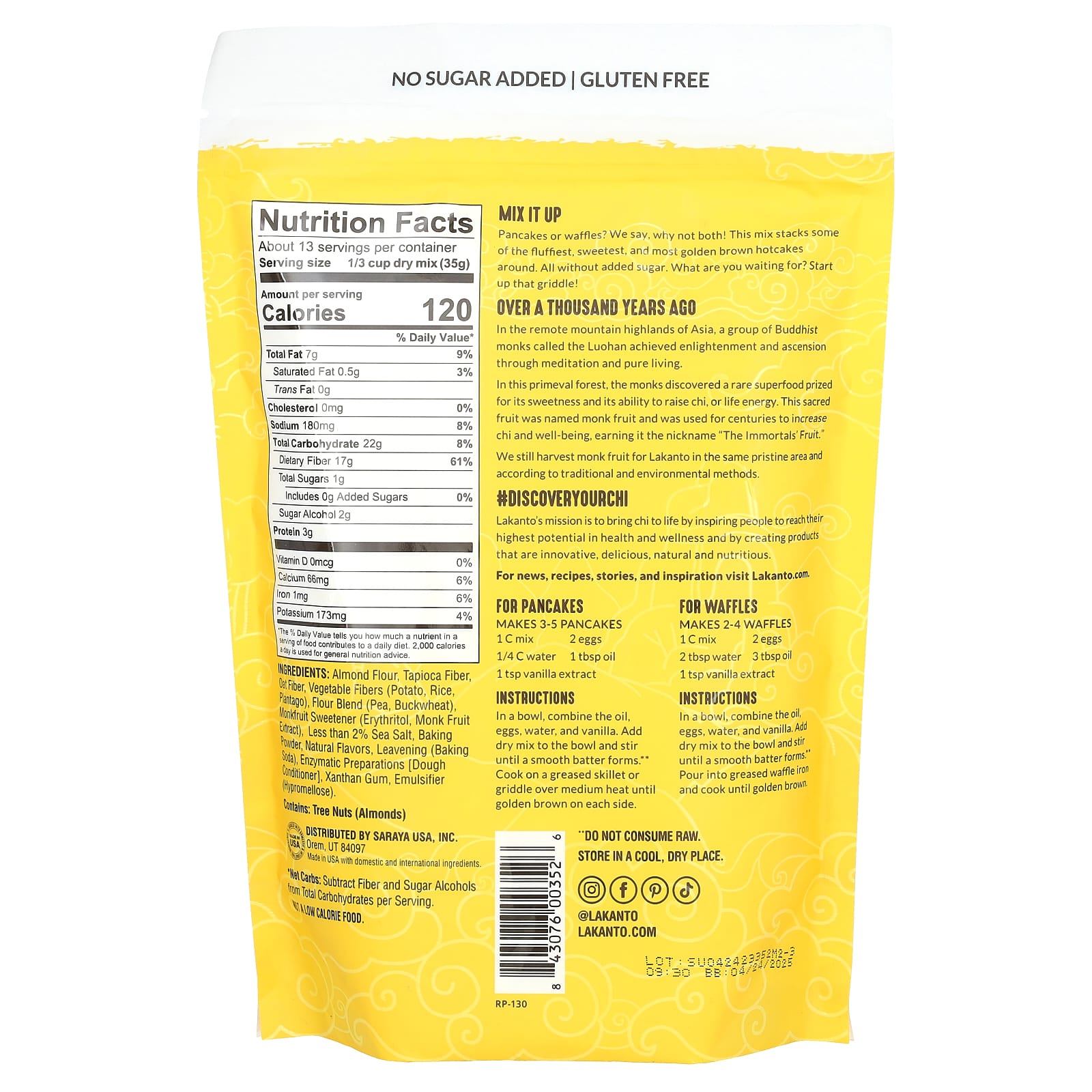 Lakanto, Pancake & Waffle Mix, No Sugar Added, 1 lb (454 g)