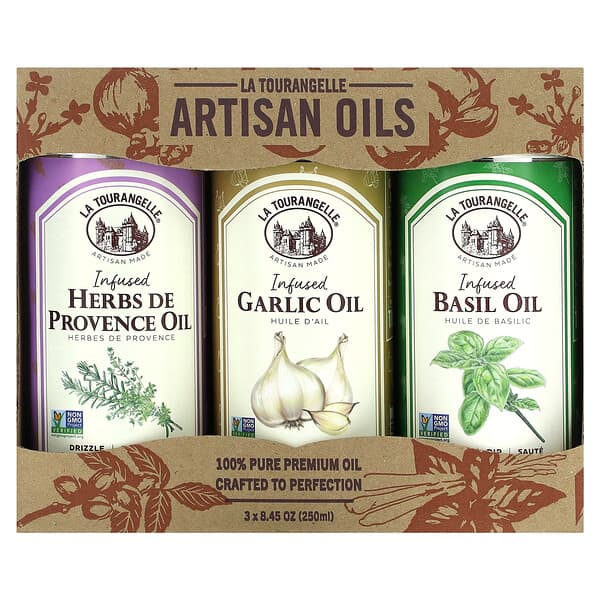 La Tourangelle‏, French Infused Trio Artisan Oils, שלושה שמנים עם תוספות תוצרת צרפת, 250 מ“ל (8.45 אונקיית נוזל) כל אחד