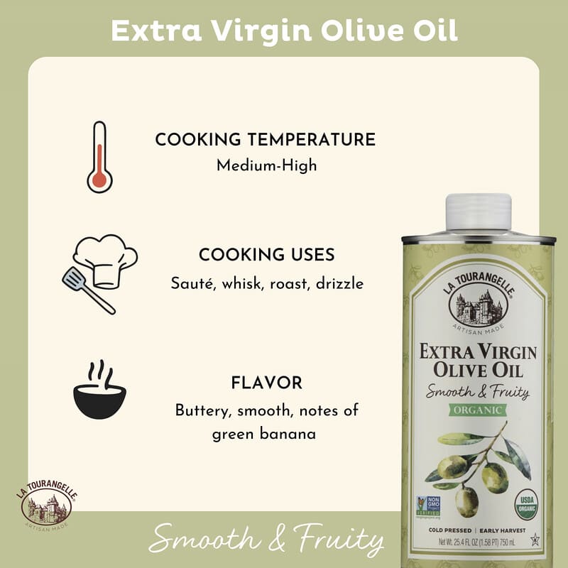 Organic Extra Virgin Olive Oil, Smooth & Fruity, 25.4 fl oz (750 ml)