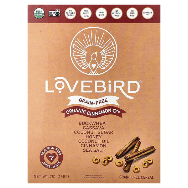 Lovebird, Grain-Free Cereal, Organic Cinnamon O's, 7 oz (198 g)
