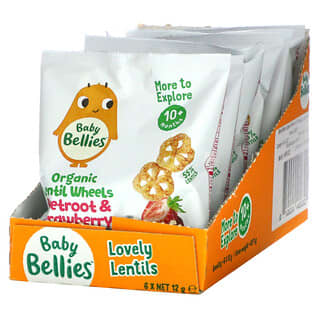 Little Bellies, Organic Lentil Wheels, 10+ Months, Beetroot & Strawberry, 6 Pack, 0.42 oz (12 g) Each