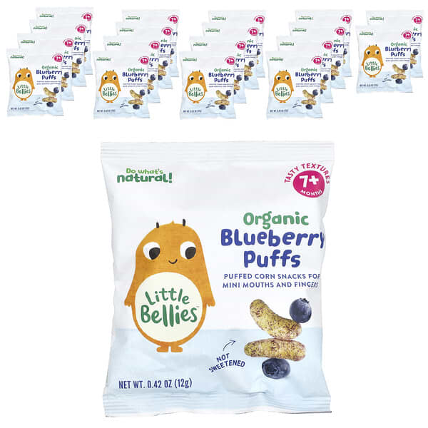 Little Bellies, 유기농 블루베리 퍼프, 7개월 이상, 18봉지, 개당 12g(0.42oz)
