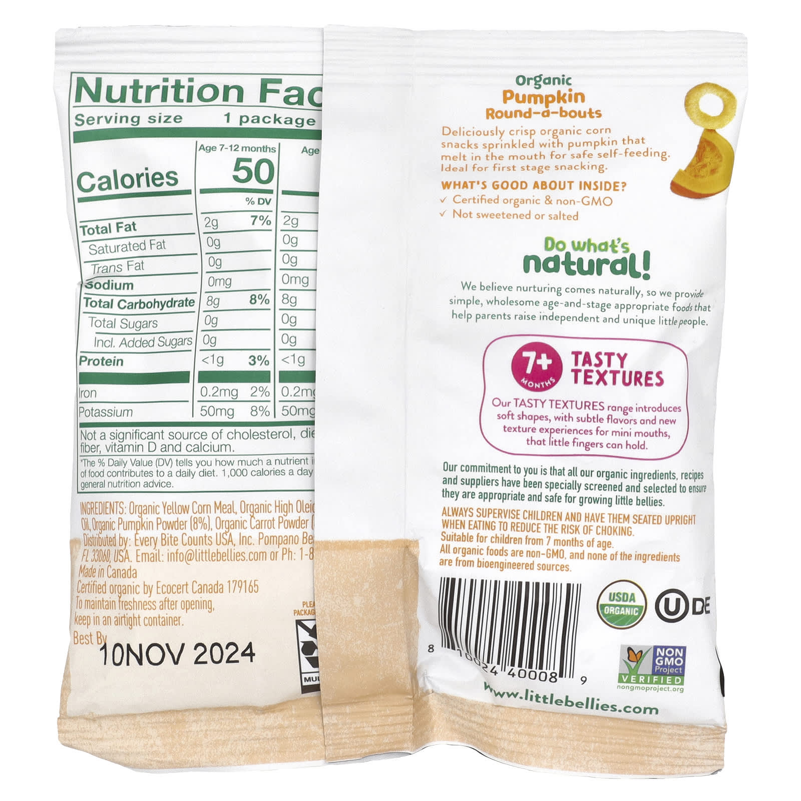 Little Bellies, Organic Pumpkin RoundABouts, 7+ Months, 18 Bags, 0.42