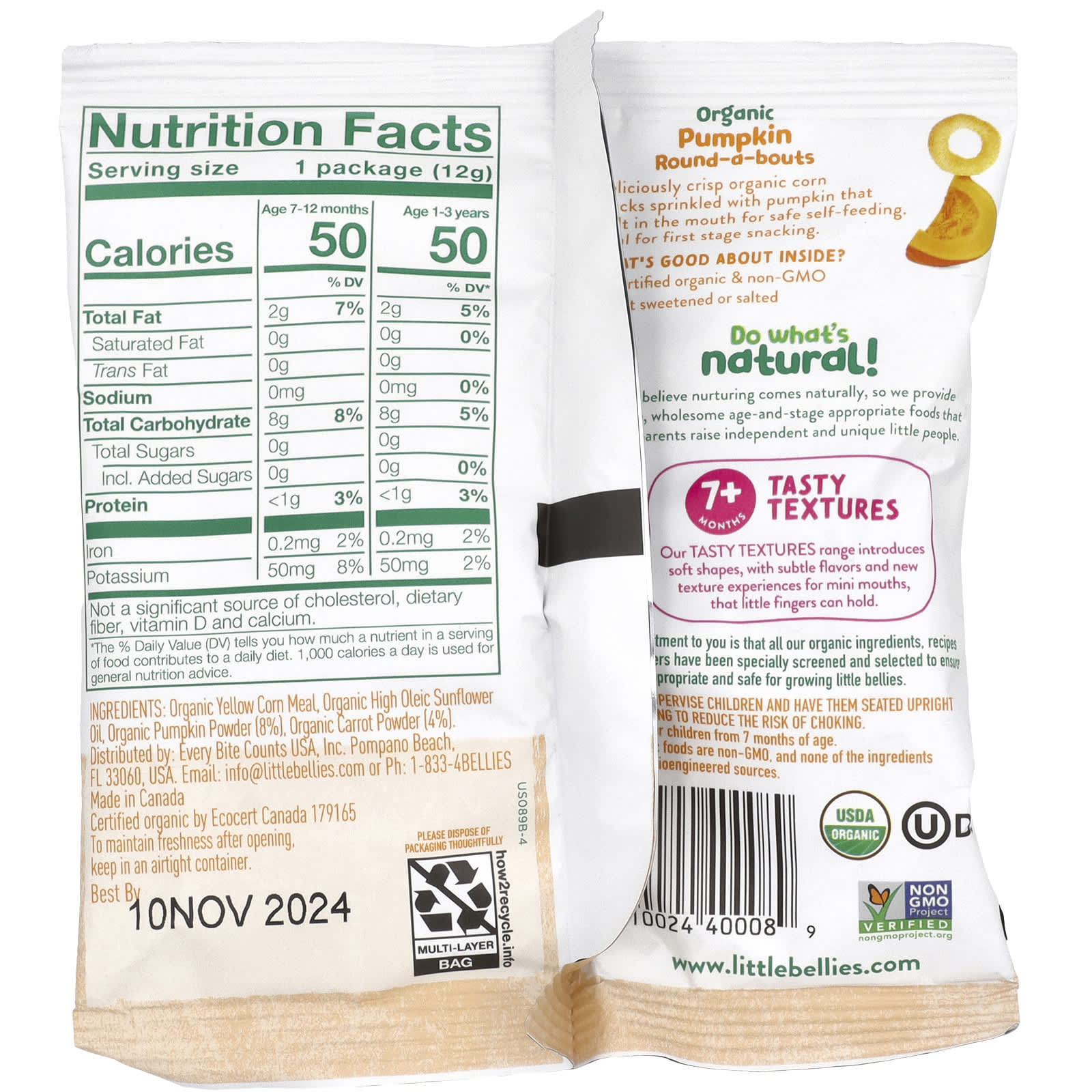 Little Bellies, Organic Pumpkin RoundABouts, 7+ Months, 18 Bags, 0.42