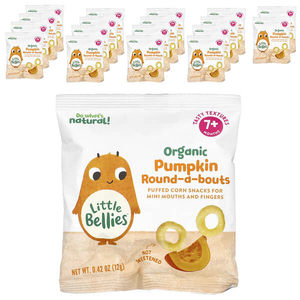 Little Bellies, 유기농 라운드어바우츠, 7개월 이상, 호박, 18봉지, 개당 12g(0.42oz)