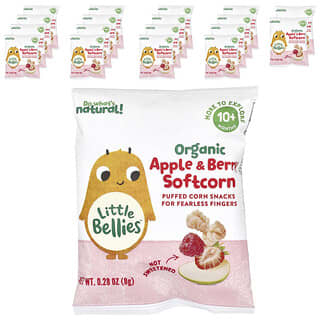 Little Bellies, Manzana y bayas orgánicas, Maíz blando, 10 meses en adelante, 18 bolsitas, 8 g (0,28 oz) cada una