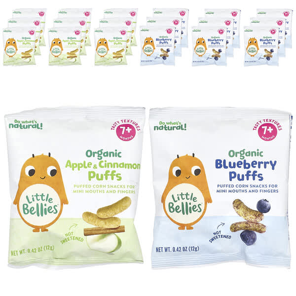 Little Bellies, 유기농 퍼프 버라이어티 팩, 7개월 이상, 18팩, 각 12g(0.42oz)