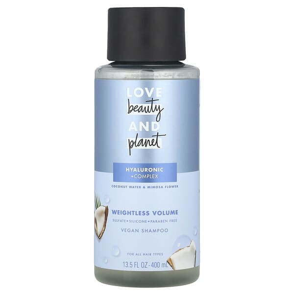 Love Beauty and Planet, 비건 샴푸, 모든 모발용, 코코넛 워터 및 미모사 플라워, 400ml(13.5fl oz)