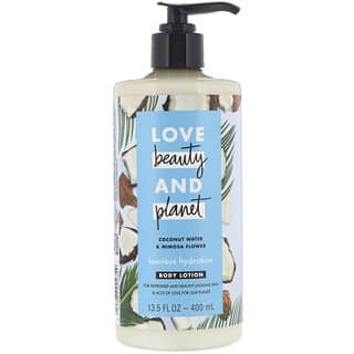 Love Beauty and Planet, 絲滑保濕身體乳，含椰子汁和含羞草花，13.5 液量盎司（400 毫升）