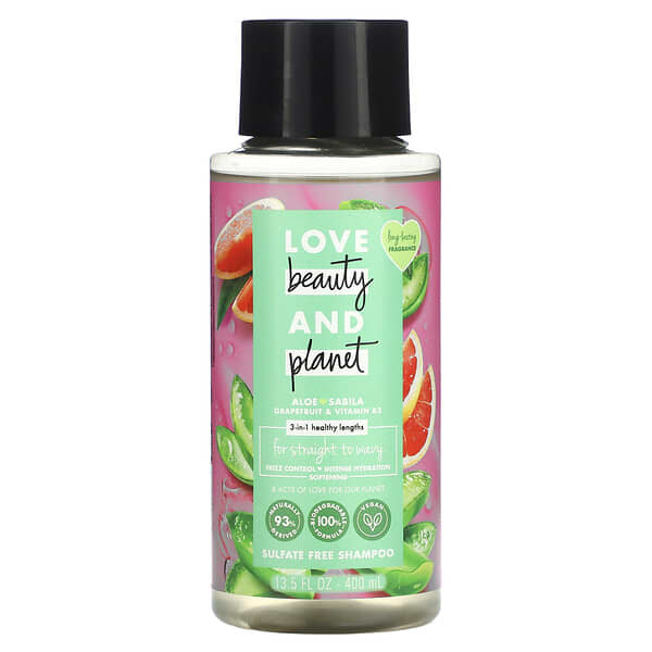 Love Beauty and Planet, 3 合 1 洗髮水，適合直髮和波浪發，蘆薈葡萄柚和維生素 B3，13.5 盎司（400 毫升）
