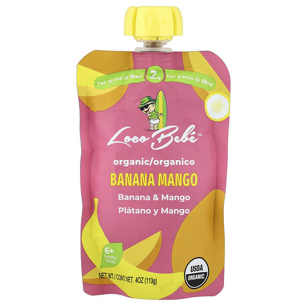 Loco Bebe, 유기농 퓨레, 생후 6개월 이상, 바나나 망고, 113g(4oz)