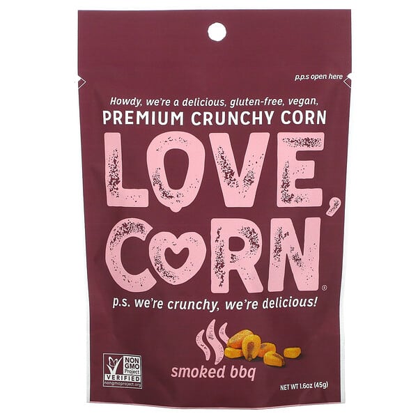 Love Corn, プレミアムクランチーコーン、スモークBBQ、45g（1.6オンス）