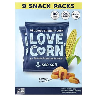 Love Corn‏, מלח ים, תירס פריך וטעים, 9 אריזות, 20 גרם (0.7 אונקיות) כל אחת
