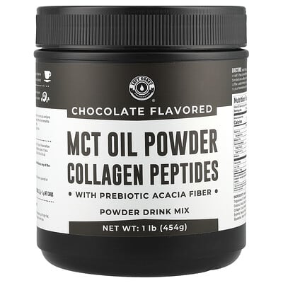 Left Coast Performance, Medium Chain Triglyceride Oil Powder Collagen Peptides with Prebiotic Arabica Fiber, Chocolate Flavor, 1 lb (454 g)